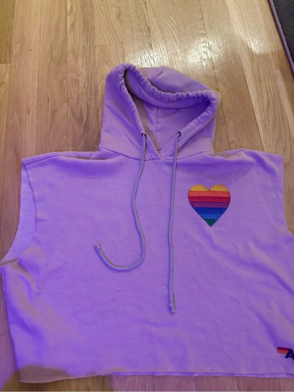 Purple aviator nation Sleeveless hoodie/ pool coverup with Rainbow Heart
